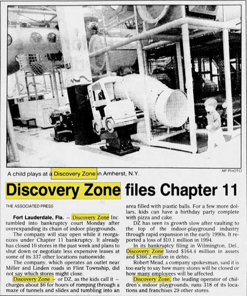 Discovery Zone - Mar 26 1996 Article